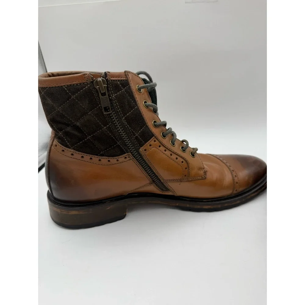 Johnston & Murphy J&M 1850 Karnes Mens‎ Tan Leather Brogue Boots Side Zip 9.5M